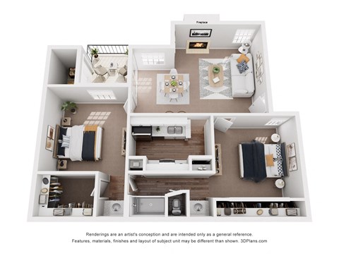 Floor plan for 2 beds, 1 bath, 832 sqft